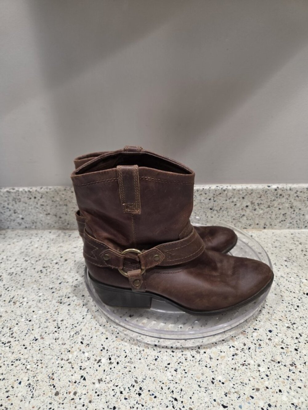 Mossimo Brown Distressed Leather Harness Ankle Boots  Chunky Women's Size 7